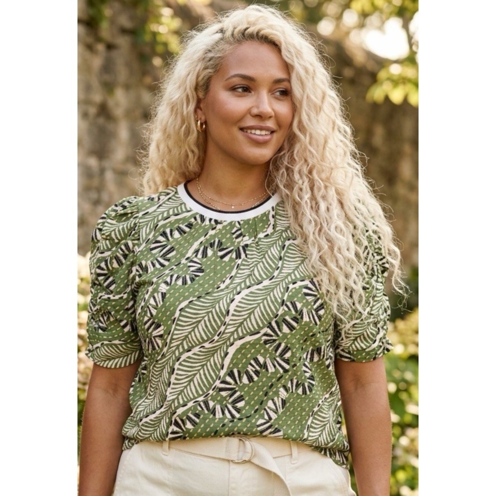 NEW THML BETTY TOP Puff  Sleeve Top JUNGLE PRINT Size LARGE